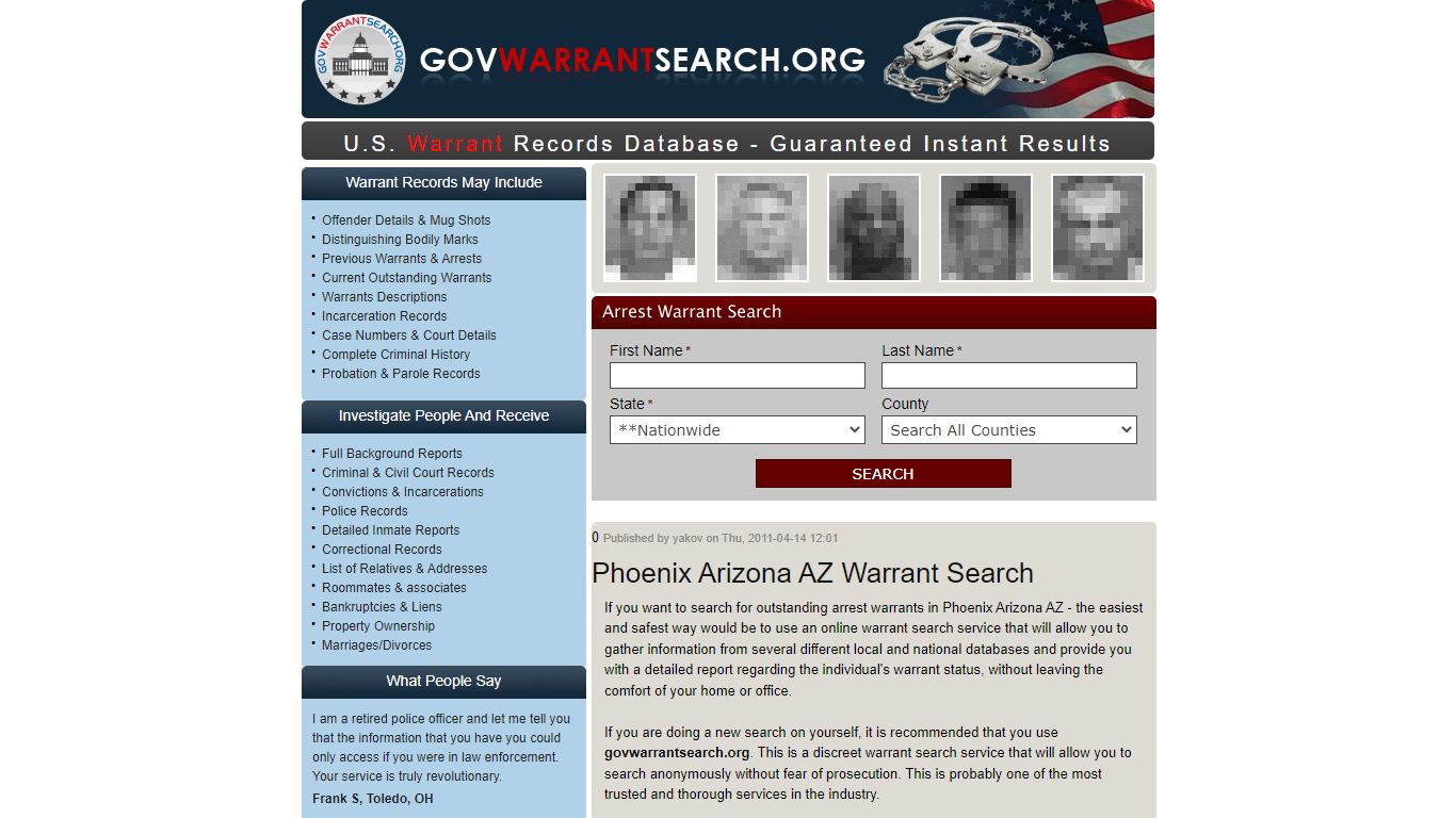 Phoenix Arizona AZ Warrant Search
